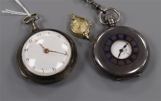 A George III silver pair cased pocket watch, a silver Vertex half hunter pocket watch with silver albert and a ladys Tudor watch.